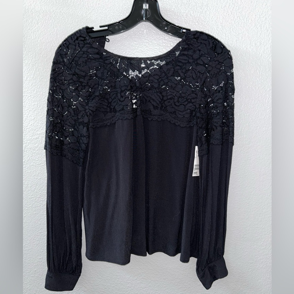 H&M Black Embroidered Lace Long Sleeve Sheer Blouse Size 4 NWT
